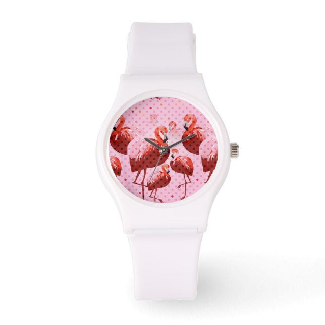 Waterverf Flamingo patroon Horloge (Voorkant)