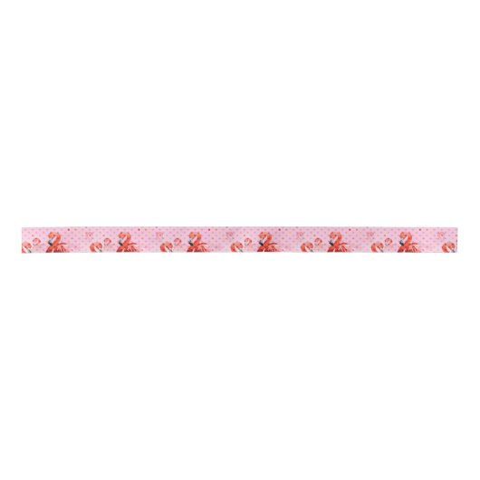 Waterverf Flamingo patroon Satijnen Lint (Voorkant)