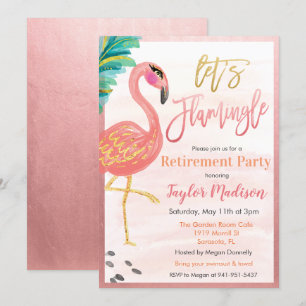 Waterverf Flamingo Pensioen Party Uitnodiging