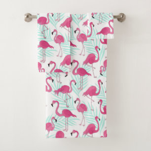 Waterverf Flamingo Pink en Mint Tropical Bad Handdoek