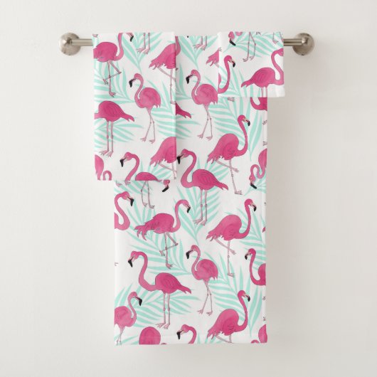Waterverf Flamingo Pink en Mint Tropical Bad Handdoek (Insitu)