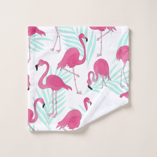 Waterverf Flamingo Pink en Mint Tropical Bad Handdoek (Wasdoekje)