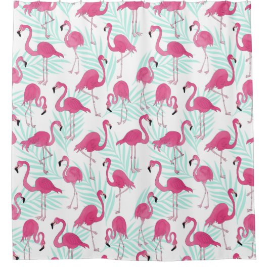 Waterverf Flamingo Pink en Mint Tropical Douchegordijn (Voorkant)