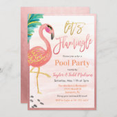 Waterverf Flamingo Pool Party Invitation Kaart (Voorkant / Achterkant)