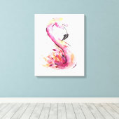 Waterverf Flamingo Print Art | Funny Flamingo (Insitu (Houten vloer))
