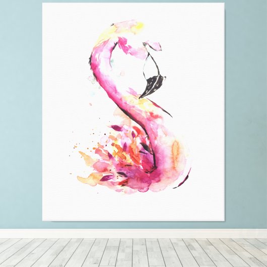 Waterverf Flamingo Print Art | Funny Flamingo (Insitu (Houten vloer))