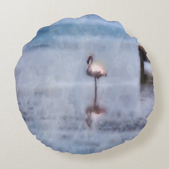 Waterverf Flamingo Rond Kussen (Achterkant)