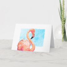 Waterverf Flamingo Roze Blank Groet