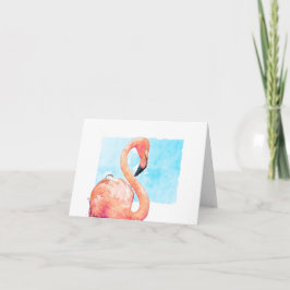 Waterverf Flamingo Roze Blank Groet Notitiekaartje