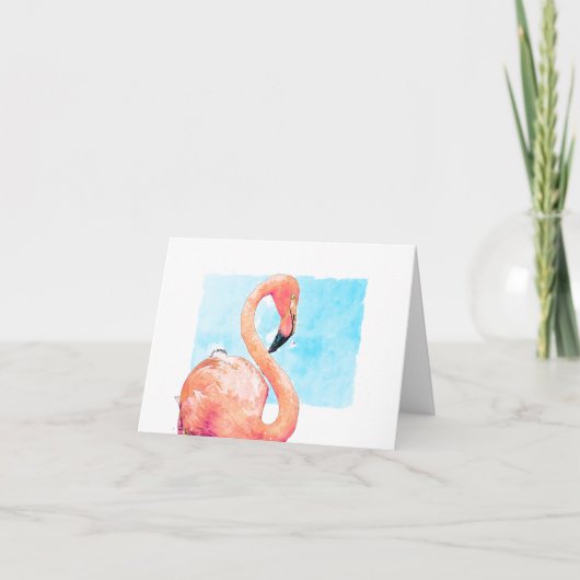 Waterverf Flamingo Roze Blank Groet Notitiekaartje (Voorkant)
