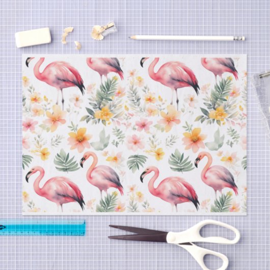 Waterverf Flamingo Roze Patroon Zomer Tissuepapier (Craft)
