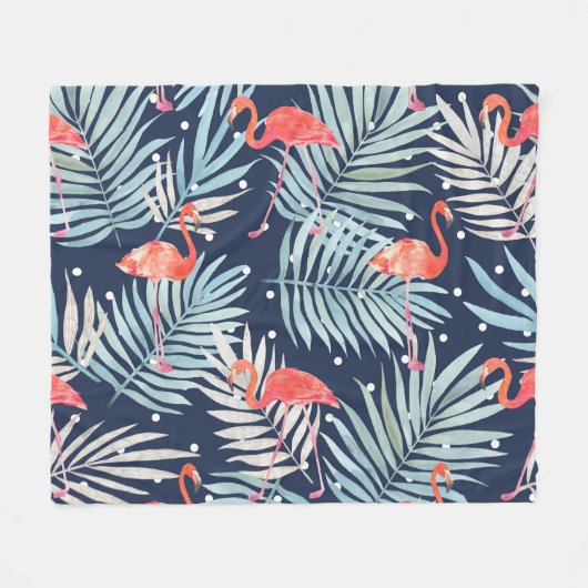 Waterverf Flamingo: Roze Tropische Elegantie. Fleece Deken (Voorkant (Horizontaal))