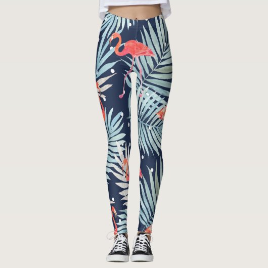 Waterverf Flamingo: Roze Tropische Elegantie. Leggings (Voorkant)