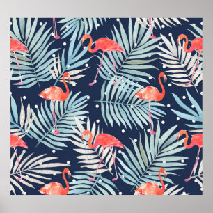 Waterverf Flamingo: Roze Tropische Elegantie. Poster
