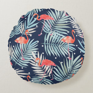 Waterverf Flamingo: Roze Tropische Elegantie. Rond Kussen