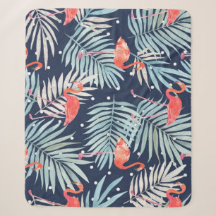 Waterverf Flamingo: Roze Tropische Elegantie. Sherpa Deken