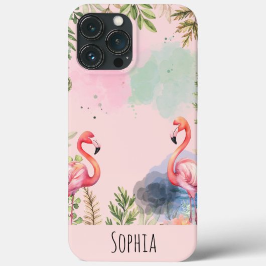 Waterverf Flamingo Schattige gepersonaliseerd Case-Mate iPhone Case (Achterkant)
