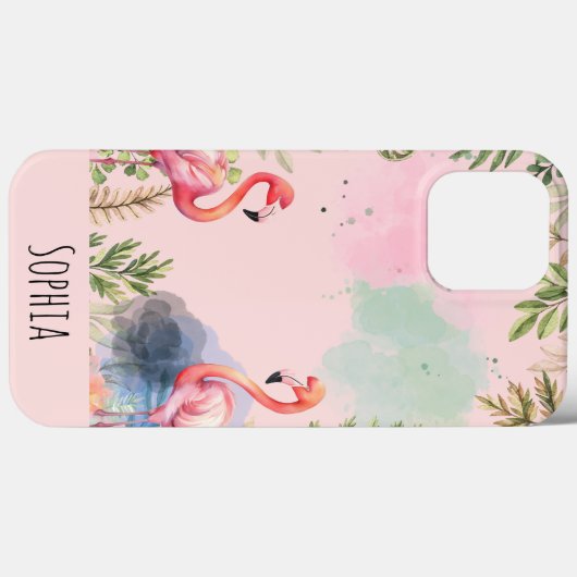 Waterverf Flamingo Schattige gepersonaliseerd Case-Mate iPhone Case (Achterkant (horizontaal))