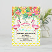 Waterverf Flamingo Tropical Floral Baby shower Kaart (Staand voorkant)