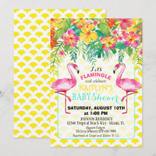 Waterverf Flamingo Tropical Floral Baby shower Kaart