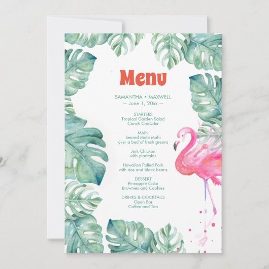 Waterverf Flamingo Tropical Menu Kaart (Voorkant)