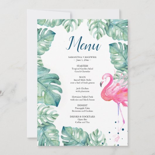 Waterverf Flamingo Tropical Menu Kaart (Voorkant)