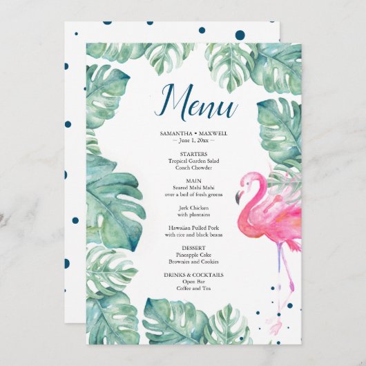 Waterverf Flamingo Tropical Menu Kaart (Voorkant / Achterkant)