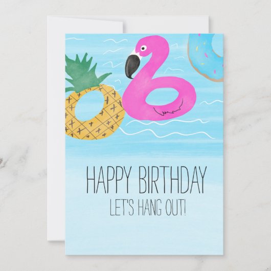 Waterverf Flamingo Tropical Pool Birthday Friend Kaart (Voorkant)