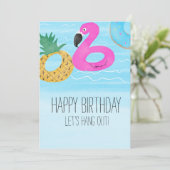 Waterverf Flamingo Tropical Pool Birthday Friend Kaart (Staand voorkant)