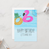 Waterverf Flamingo Tropical Pool Birthday Friend Kaart (Voorkant / Achterkant in situ)