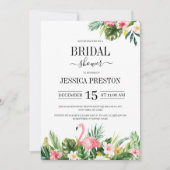 Waterverf Flamingo Tropisch Bloemig Bruiloftsfeest Kaart (Voorkant)