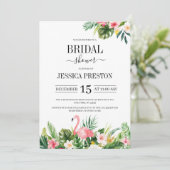 Waterverf Flamingo Tropisch Bloemig Bruiloftsfeest Kaart (Staand voorkant)