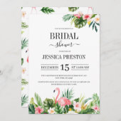 Waterverf Flamingo Tropisch Bloemig Bruiloftsfeest Kaart (Voorkant / Achterkant)