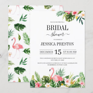 Waterverf Flamingo Tropisch Bloemig Bruiloftsfeest Kaart