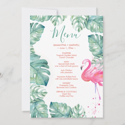 Waterverf Flamingo Tropisch menu Kaart (Voorkant)