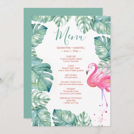 Waterverf Flamingo Tropisch menu Kaart (Voorkant / Achterkant)