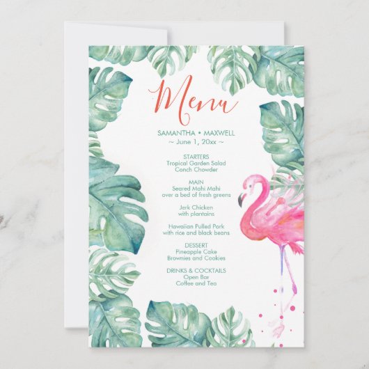 Waterverf Flamingo Tropisch menu Kaart (Voorkant)