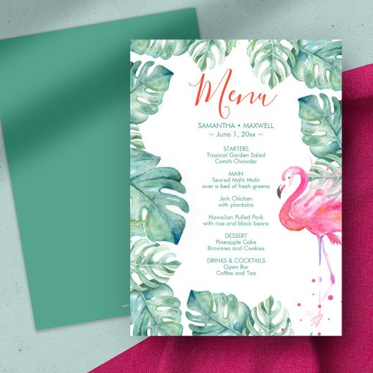 Waterverf Flamingo Tropisch menu Kaart