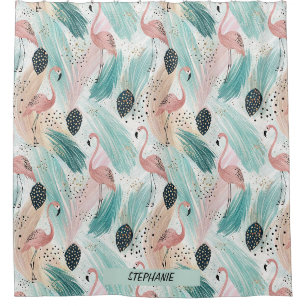 Waterverf Flamingo Tropisch Patroon Douchegordijn