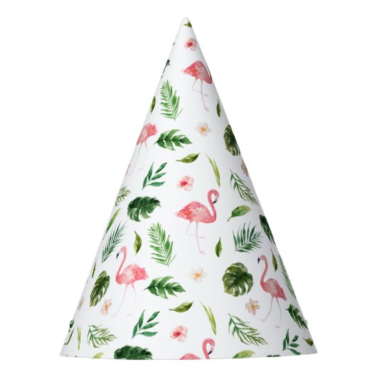 Waterverf Flamingo Tropisch Patroon Feesthoedjes (Voorkant)