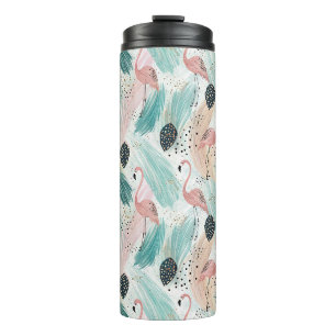 Waterverf Flamingo Tropisch Patroon Thermosbeker