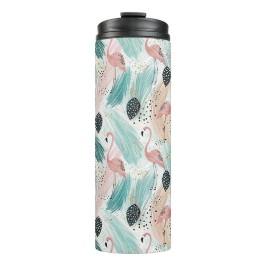 Waterverf Flamingo Tropisch Patroon Thermosbeker (Voorkant)
