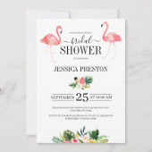 Waterverf Flamingo Tropische Bloem Bruiloft Borrel Kaart (Voorkant)