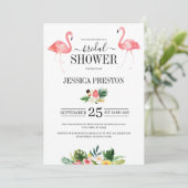 Waterverf Flamingo Tropische Bloem Bruiloft Borrel Kaart (Staand voorkant)