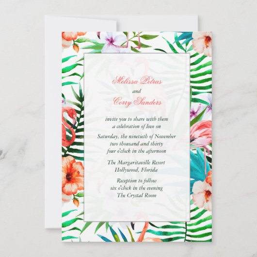 Waterverf Flamingo Uitnodiging (Voorkant)