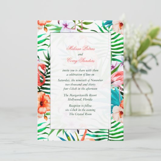 Waterverf Flamingo Uitnodiging (Staand voorkant)