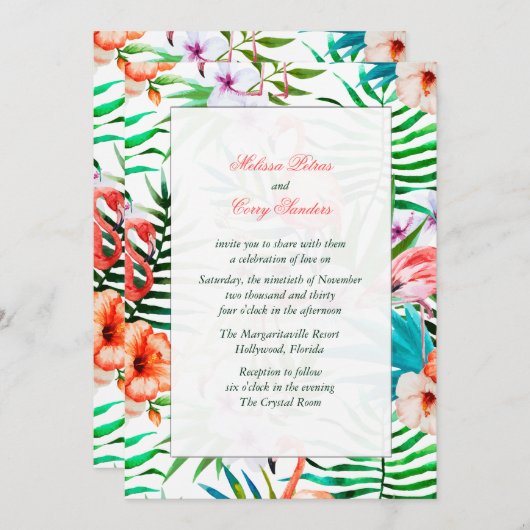 Waterverf Flamingo Uitnodiging (Voorkant / Achterkant)