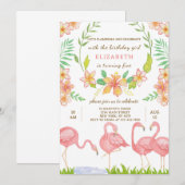 Waterverf Flamingo Verjaardagsuitnodiging Kaart (Voorkant / Achterkant)