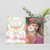 Waterverf flamingo verjaardagsuitnodiging met foto kaart (Staand voorkant)