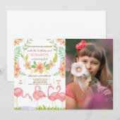 Waterverf flamingo verjaardagsuitnodiging met foto kaart (Voorkant / Achterkant)